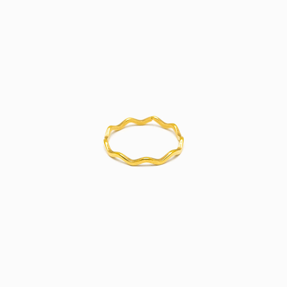 Anel Ondas Aço Inox Dourado