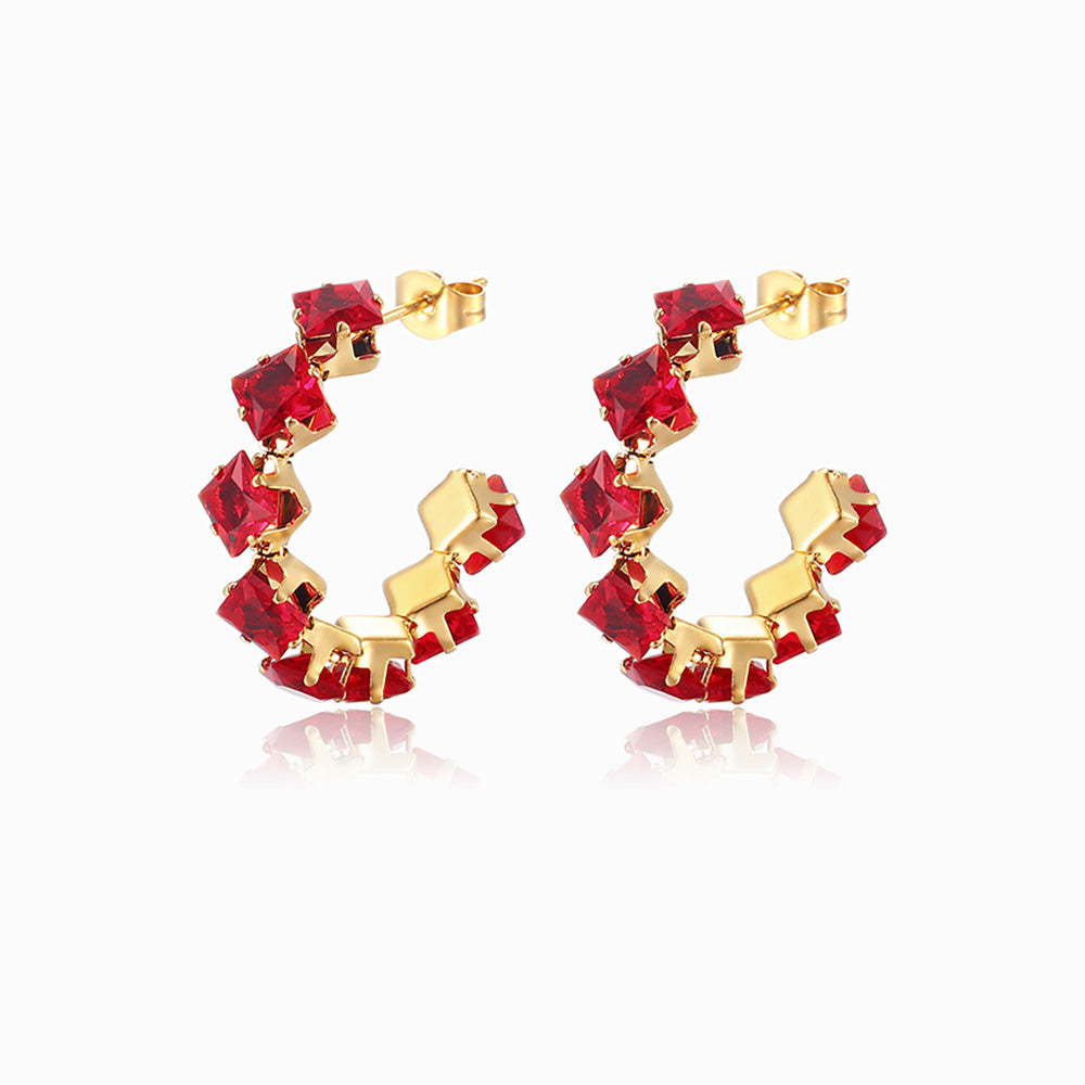 Brincos com Zircónia Vermelha 30mm BR1126 - Aço Inox