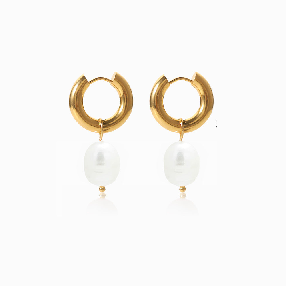Brincos Pérola de Água Doce 30x13mm BR1156 - Aço Inox Dourado
