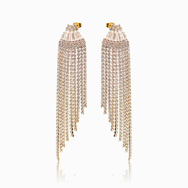 Brincos Franja com Brilhante 10cm BR5008 - Metal