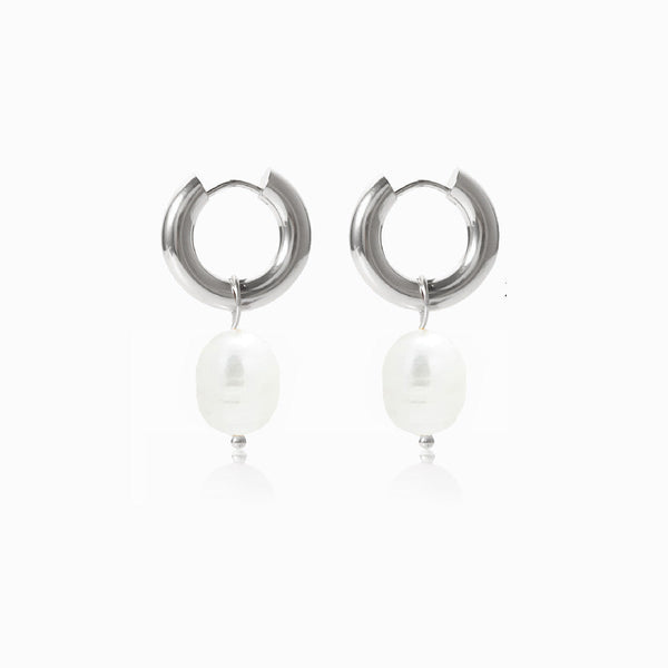 Brincos Pérola de Água Doce 30x13mm BR1156 - Aço Inox Prateado