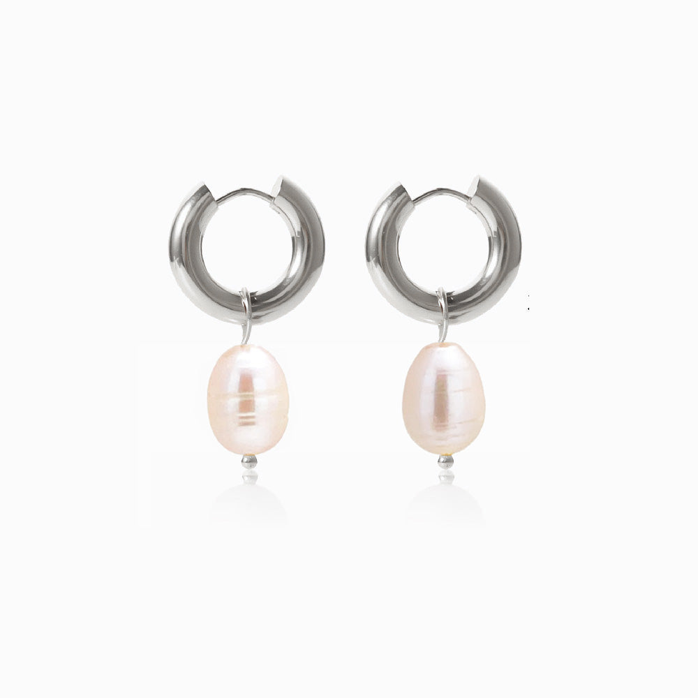 Brincos Pérola de Água Doce 30x13mm BR1157 - Aço Inox Prateado