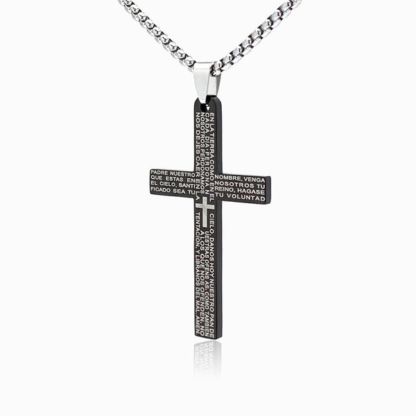 Colar Cruz com Orações CL5078 - Aço Inox