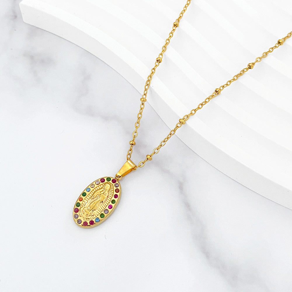 Colar Nossa Senhora CL1226 - Aço Inox com Zircónia