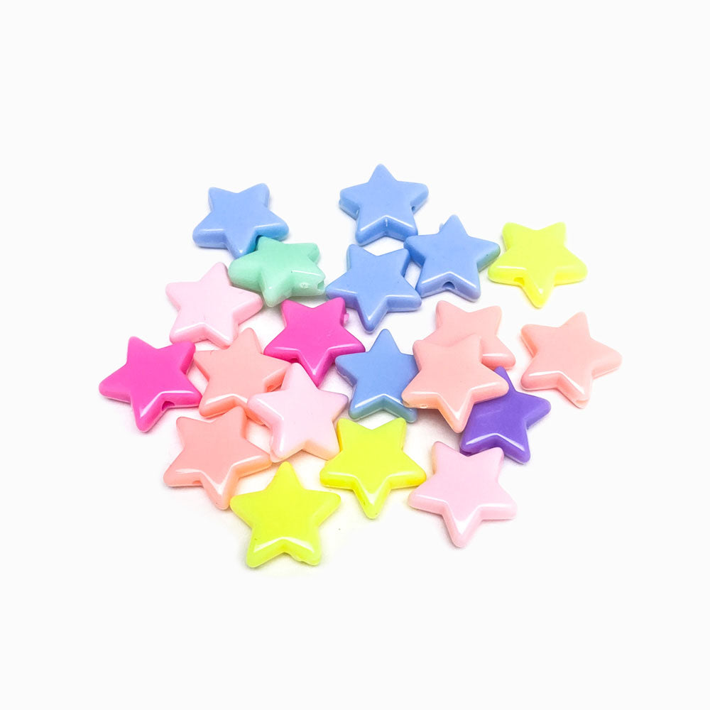 Pack 100un Contas Acrílicas Estrelas Coloridas 14mm
