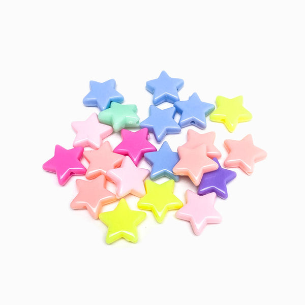 Pack 100un Contas Acrílicas Estrelas Coloridas 14mm