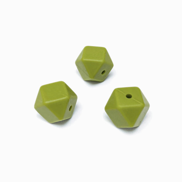 Contas de Silicone Hexagonal 14mm Verde Militar