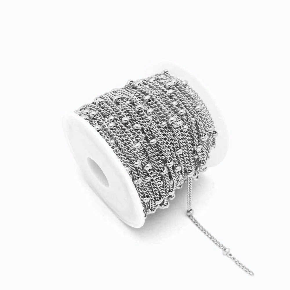 Corrente Elo Oval Torcido com Bolinha 2mm - Aço Inox