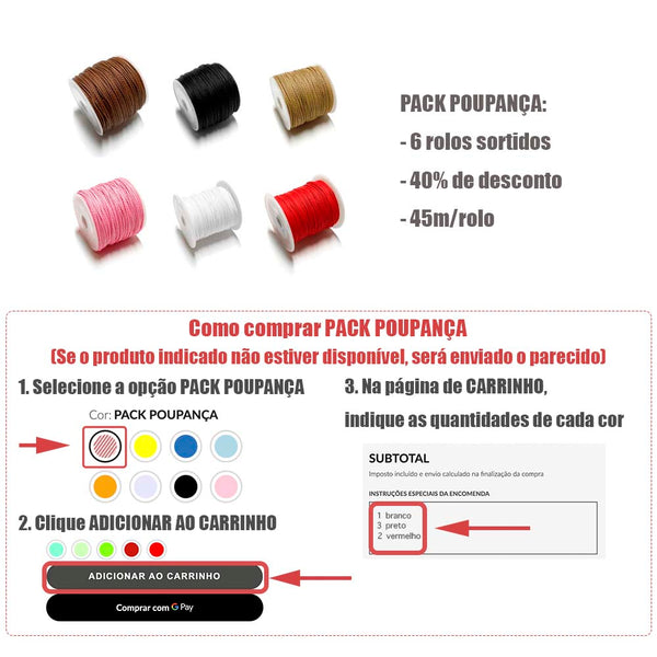 Pack Poupança Fio Torcido Encerado 1mm