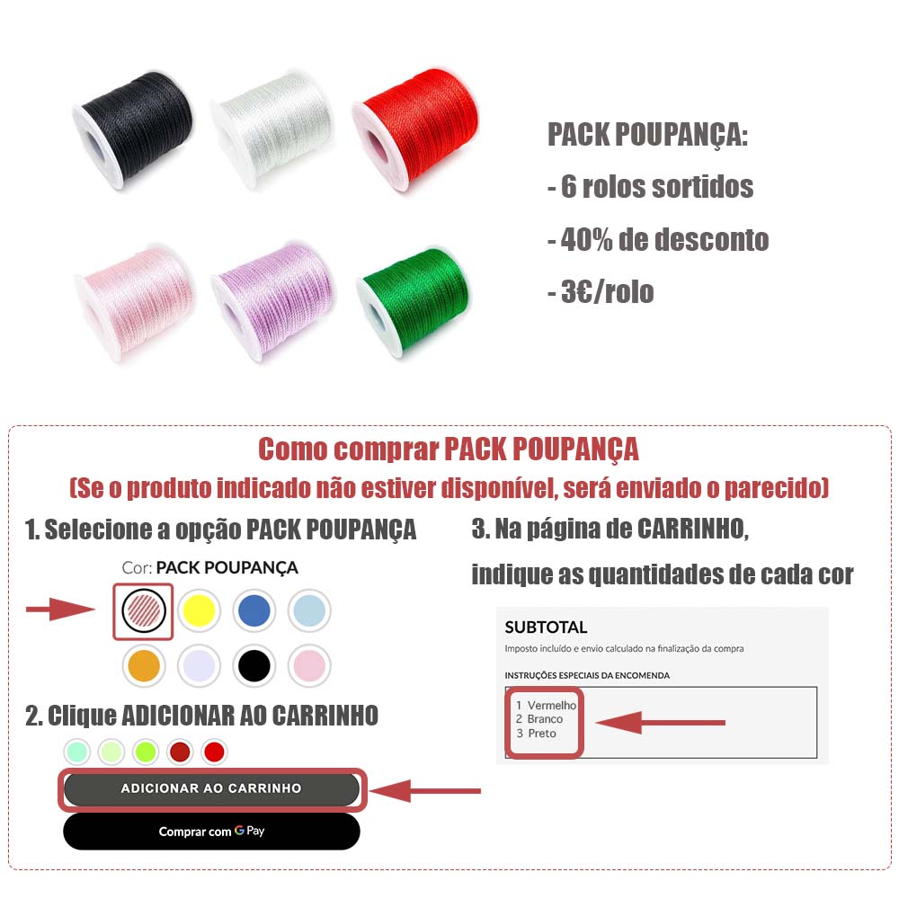 Pack Poupança de 6 Rolos de Fio para Pulseira