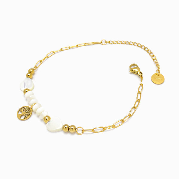 Pulseira Árvore da Vida SL3035 - Aço Inox Dourado com Madrepérola