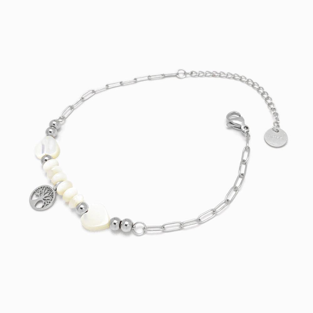 Pulseira Árvore da Vida SL3035 - Aço Inox Prateado com Madrepérola