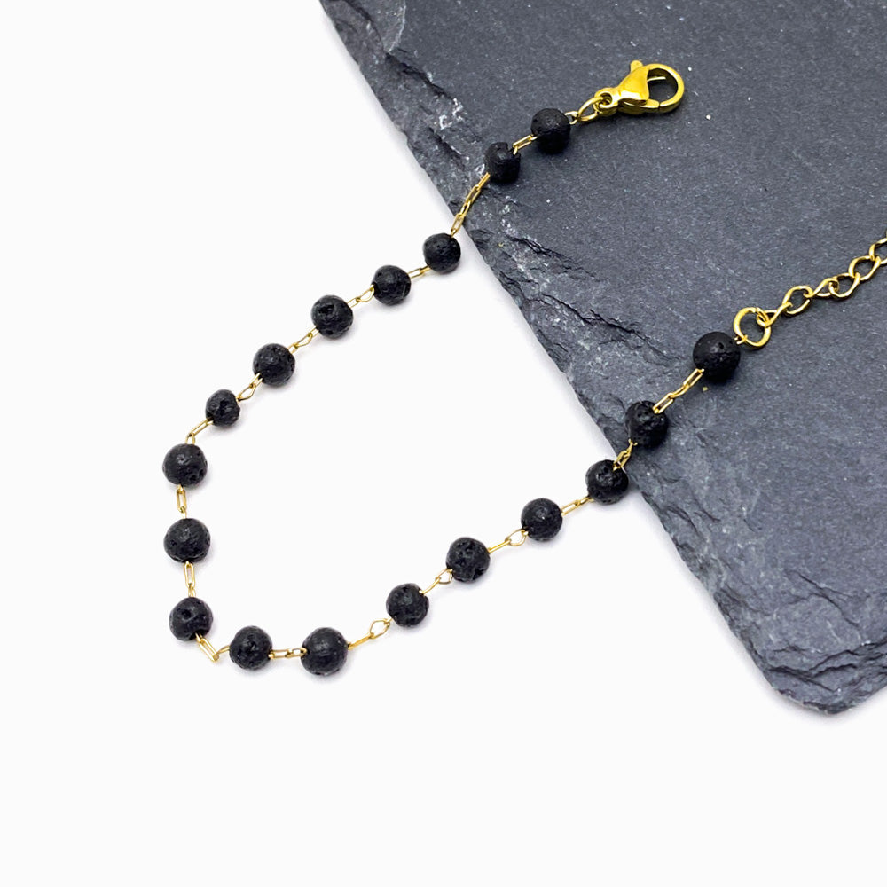 Pulseira Pedra Vulcânica SL2009 - Aço Inox