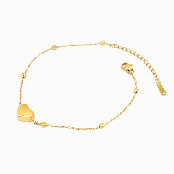 Pulseira de Pé Coração SL1082 - Aço Inox Dourado