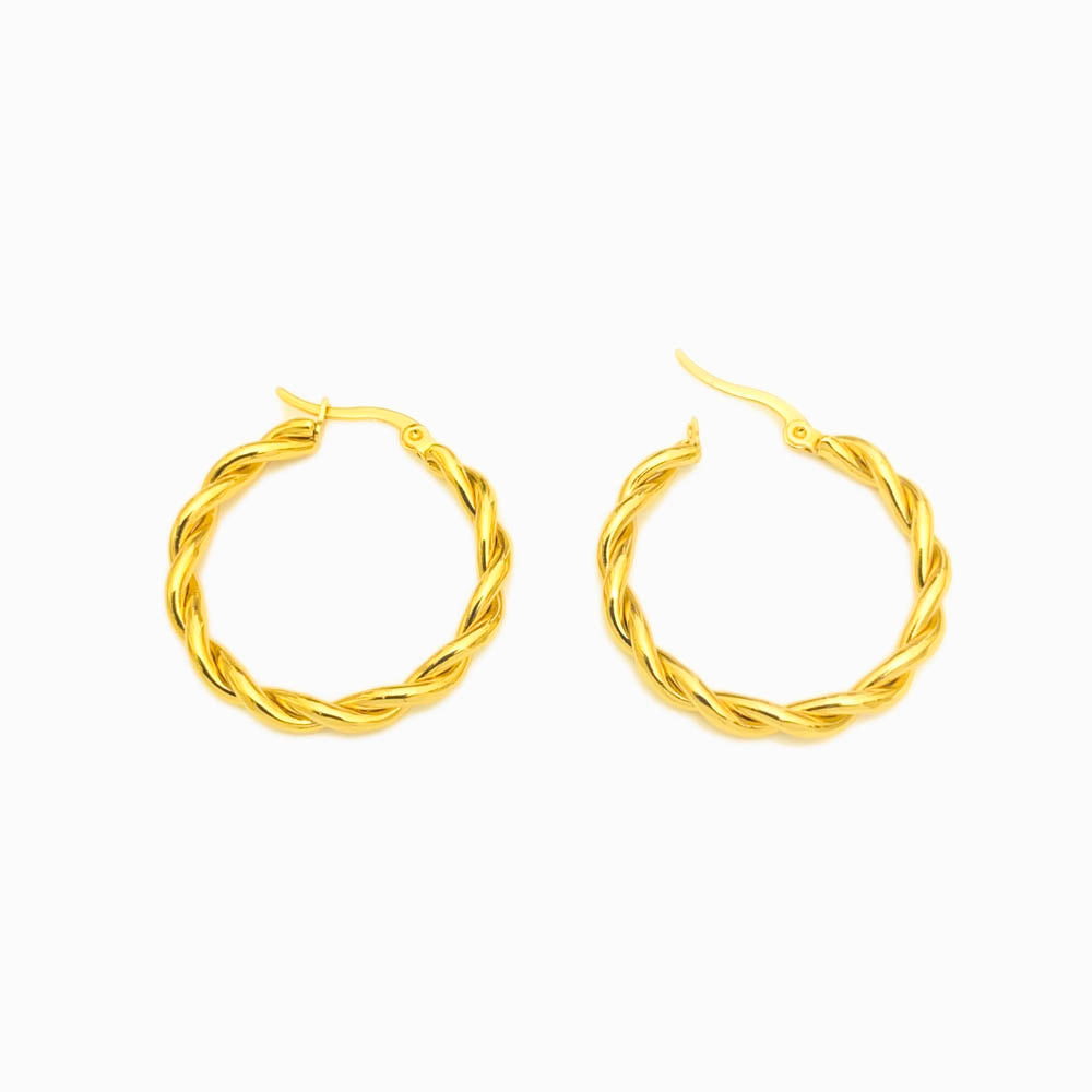 Brinco argola torcido aço inox dourado