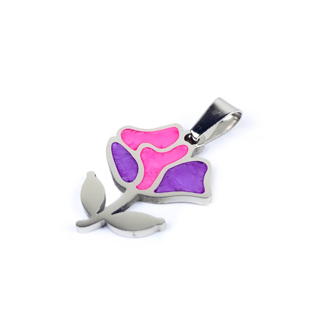 Pendente Rosa Dupla Face 22x17mm- Aço Prateado com Verniz