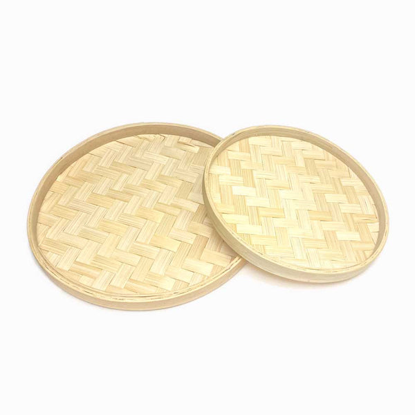 2 bandeja de bambu castanho com fundo branco