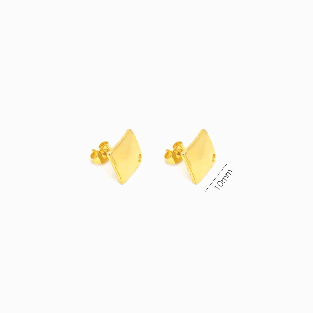 1 par de base para brincos quadrado em aço inox dourado 10x10mm