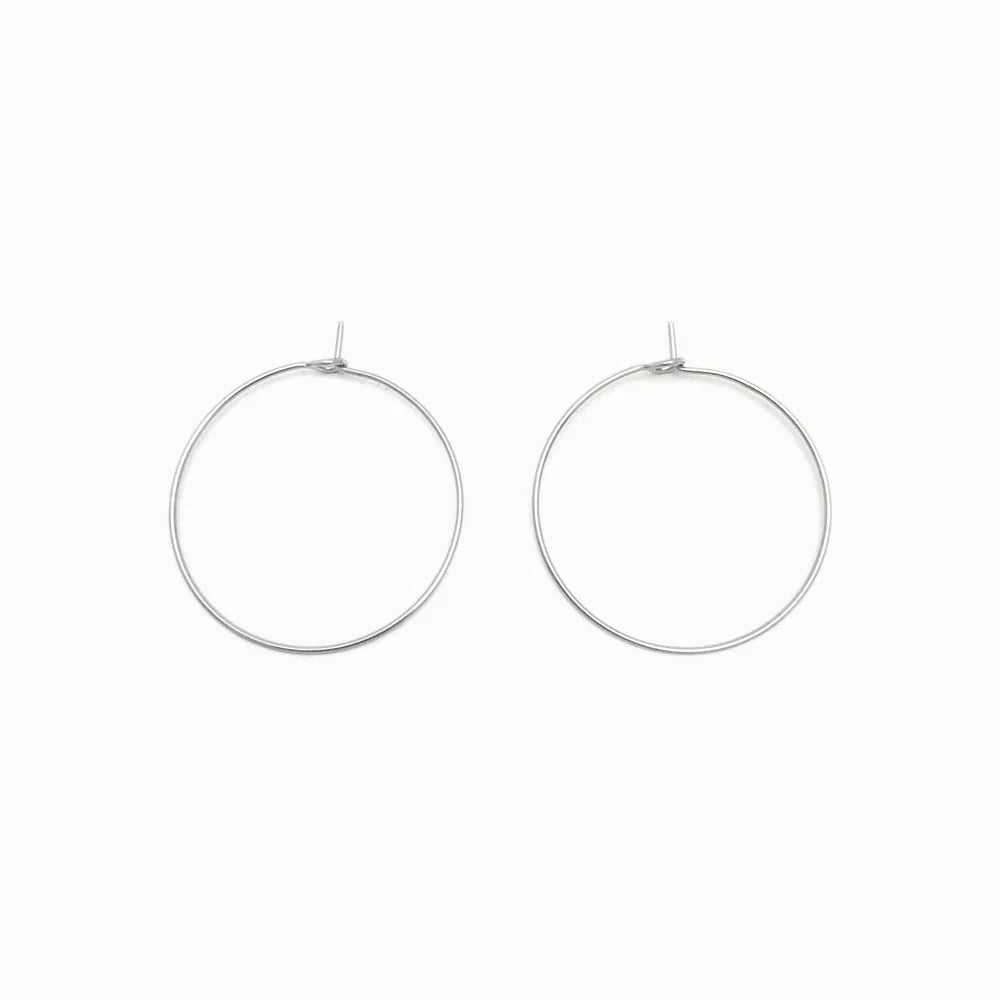 1 par de base para brincos argola em aço inox prateado 30mm