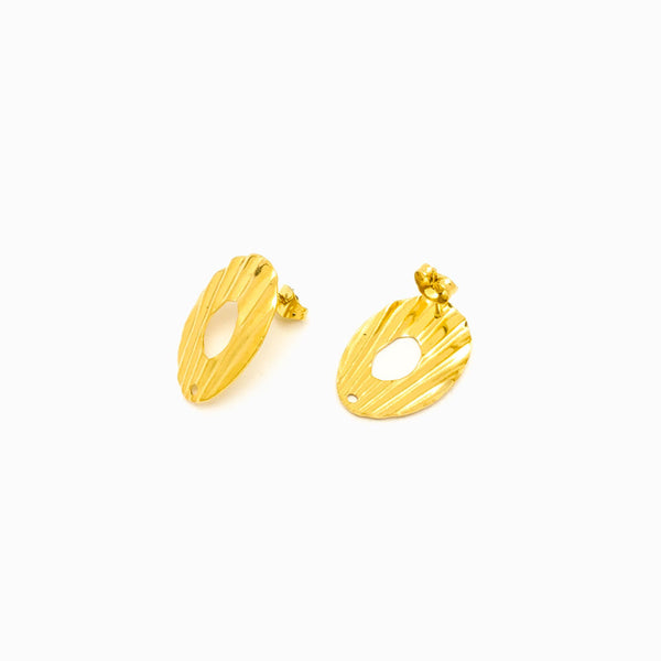 1 Par de Base Brincos Ondulada Aço Inox Dourado 23x16mm