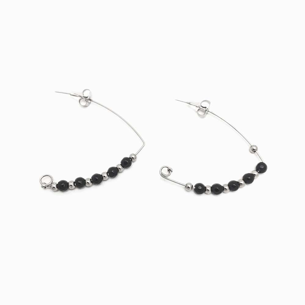 Brincos com Pedra Facetada Preto - Aço Inox Prateado