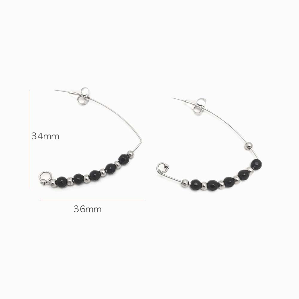 Brincos com Pedra Facetada Preto - Aço Inox Prateado