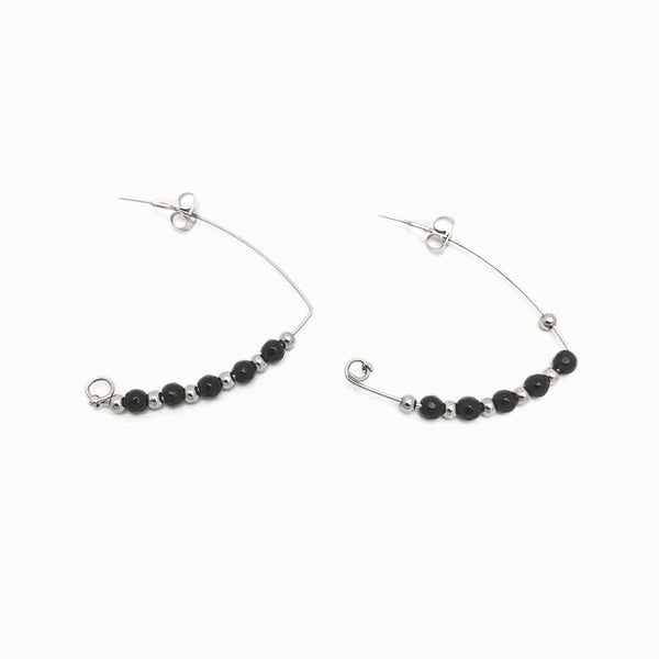 Brincos com Pedra Facetada Preto - Aço Inox Prateado