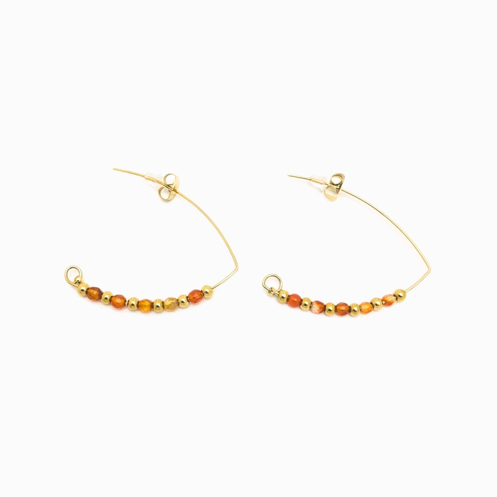 Brincos com Pedra Facetada Laranja - Aço Inox Dourado