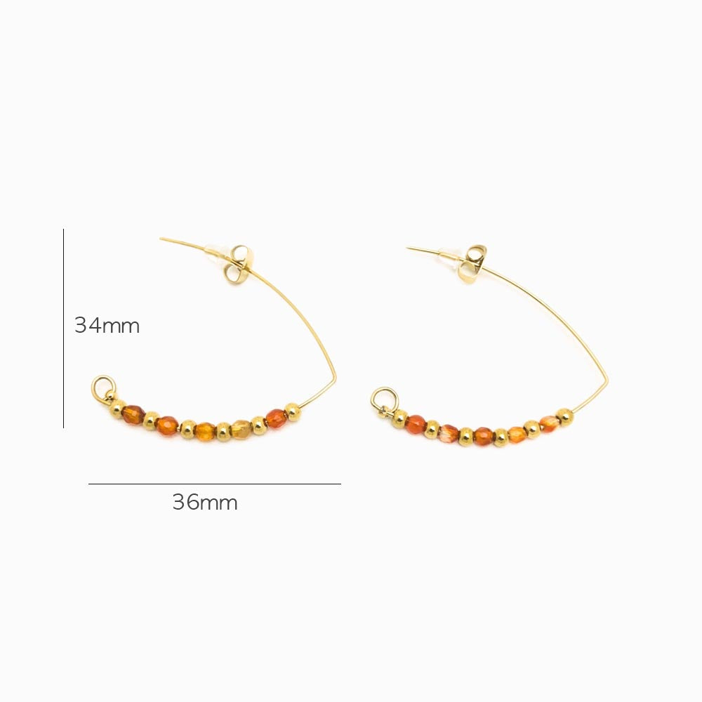 Brincos com Pedra Facetada Laranja - Aço Inox Dourado