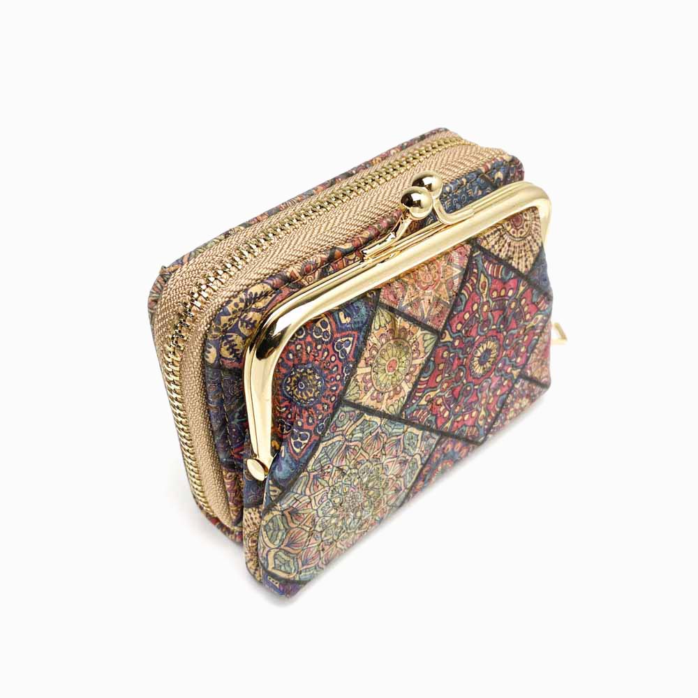 porta moedas/cartões de cortiça estampada