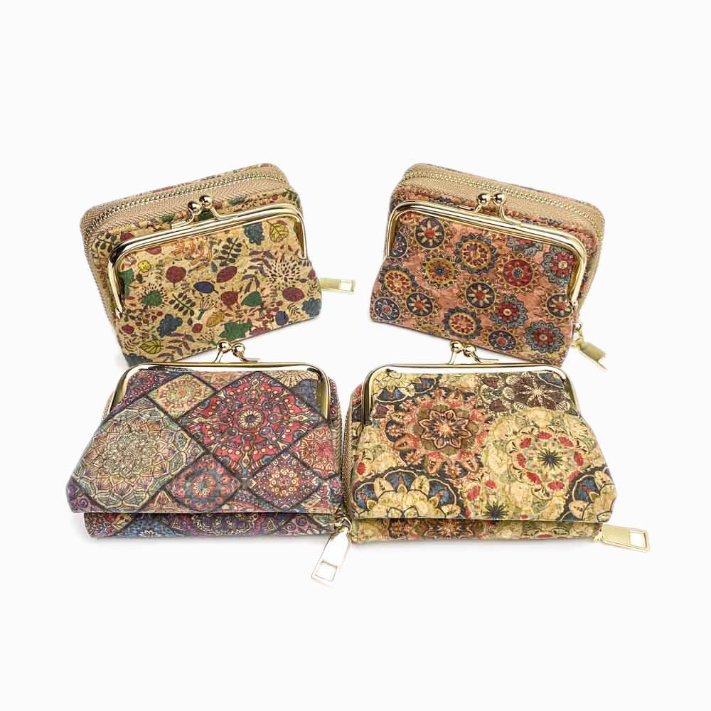 porta moedas/cartões de cortiça estampada