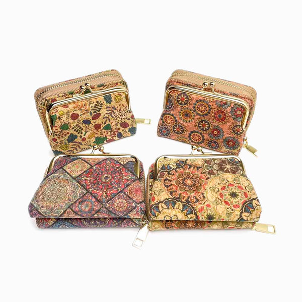 porta moedas/cartões de cortiça estampada