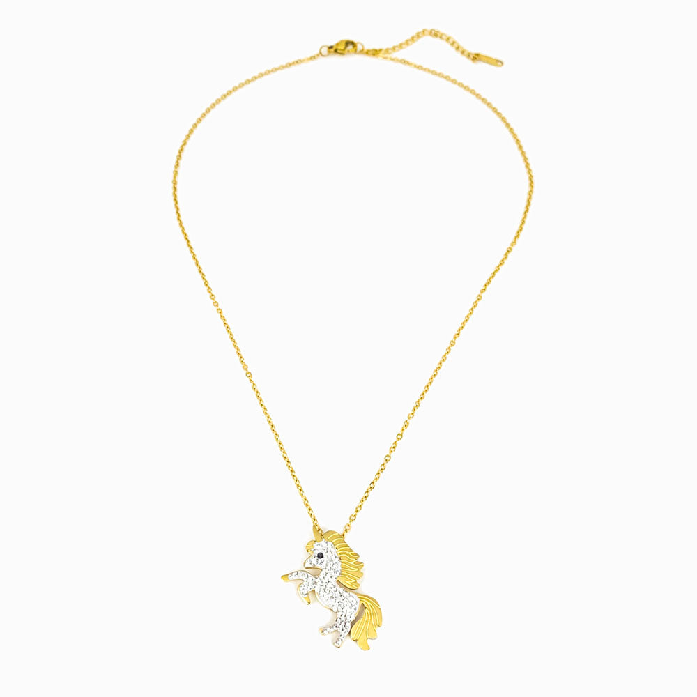 Colar aço inox dourado com pendente unicórnio para mulher