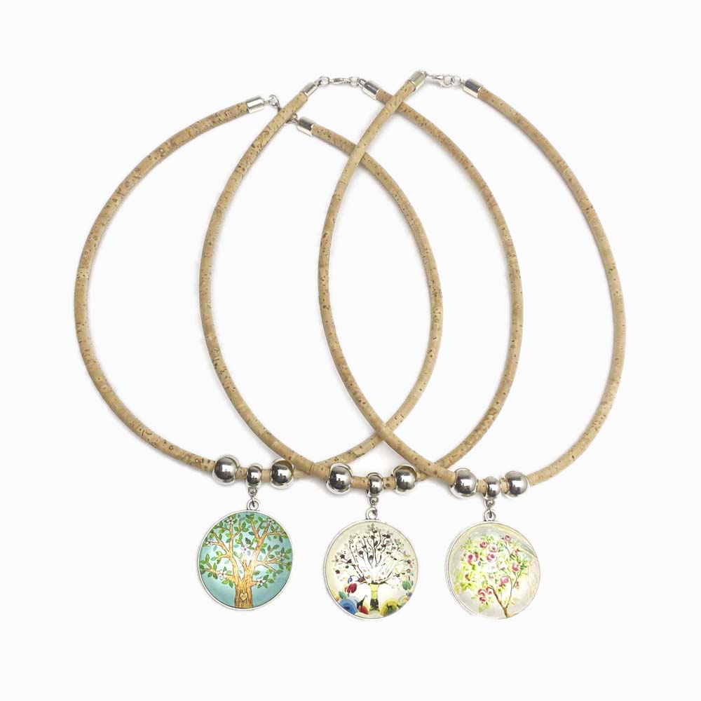 3 COLARES DE CORTIÇA COM MANDALA ÁRVORE DA VIDA