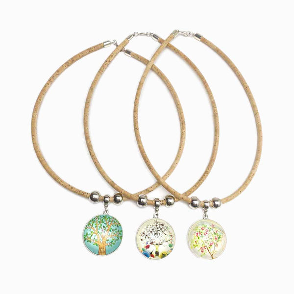 3 COLARES DE CORTIÇA COM MANDALA ÁRVORE DA VIDA