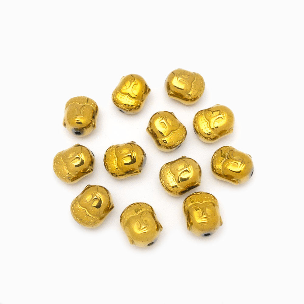 Contas de hematita cabeça de buda dourado