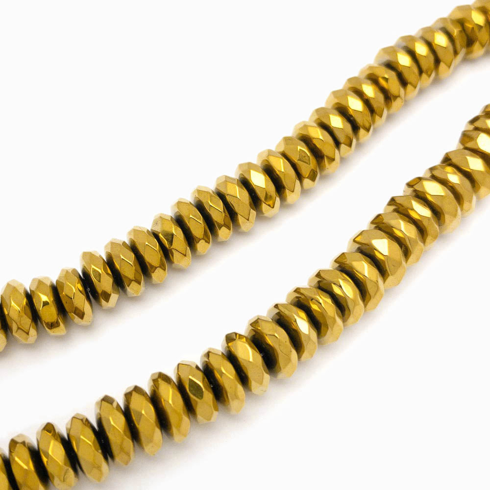 Contas de hematita disco dourado