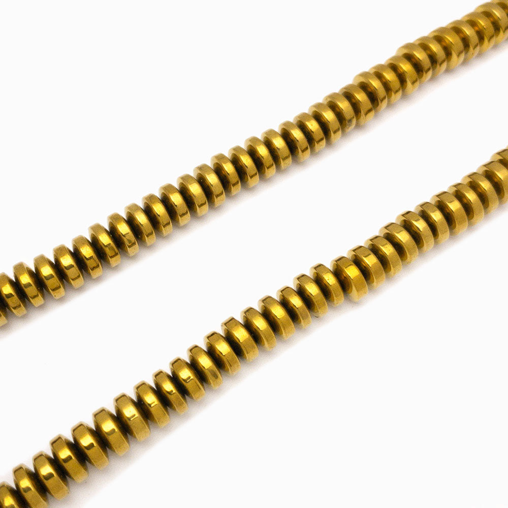 Contas de hematita disco dourado