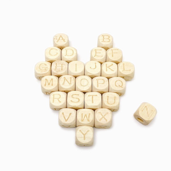 Contas de madeira com letras 12mm