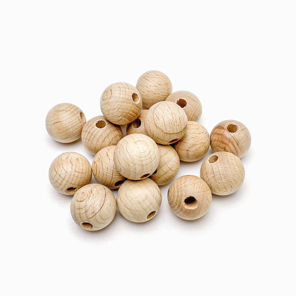 Pack 10 contas de madeira de faia 16mm