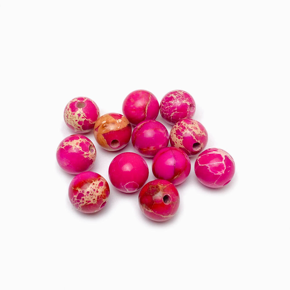Fiada Contas Pedra Jaspe Imperial Rosa Choque 8mm