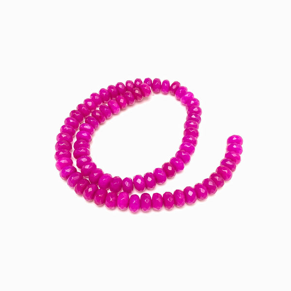 Fiada contas de pedra facetadas rosa choque