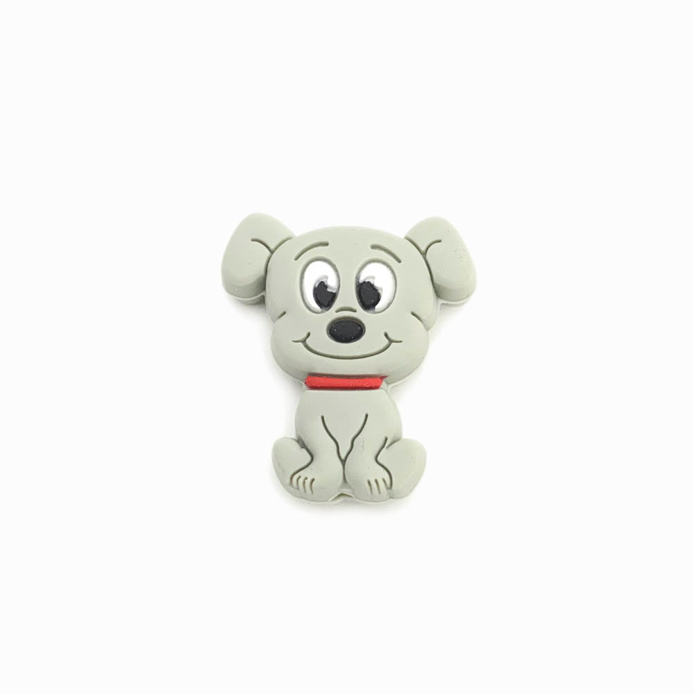 Contas de silicone para prendedor de chucha design cão 28x25mm cinza