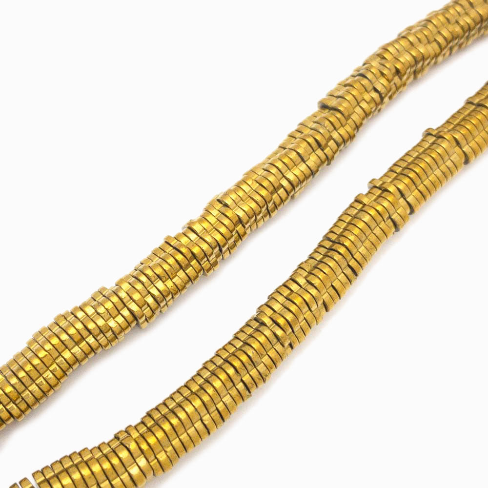 Contas de hematita disco dourado