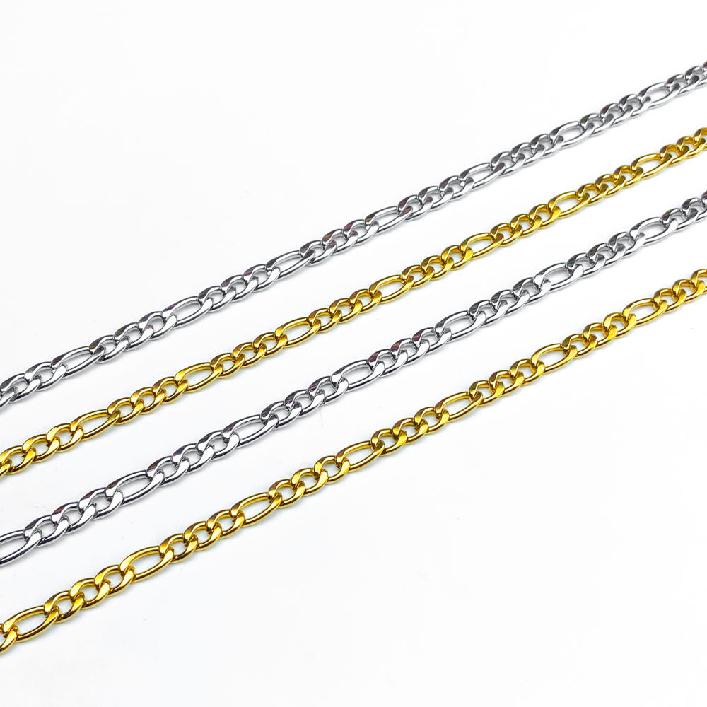 corrente clássico fígaro em aço inox dourado e prateado