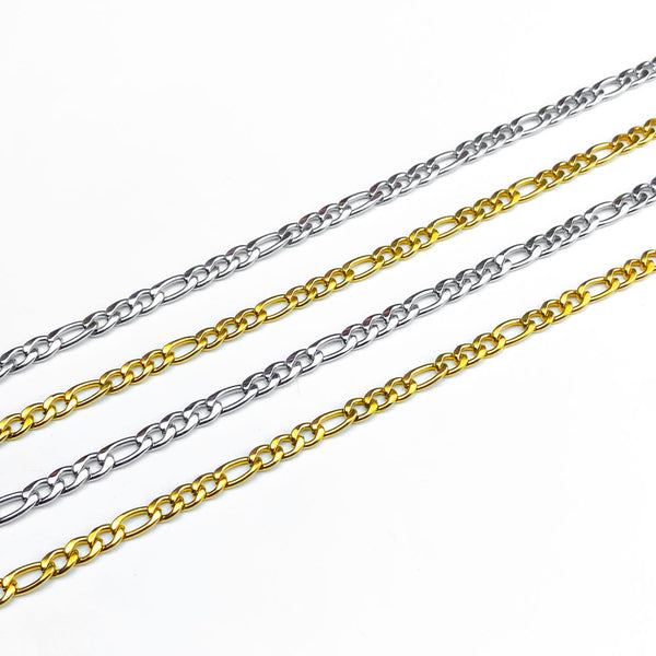 corrente clássico fígaro em aço inox dourado e prateado