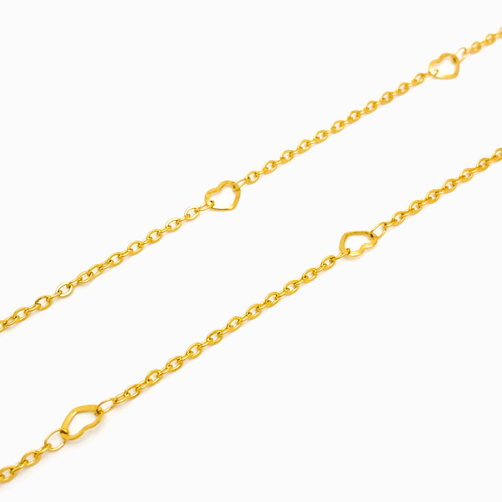 Corrente Elo Oval Achatado com Coração 2mm AC1037 - Aço Inox