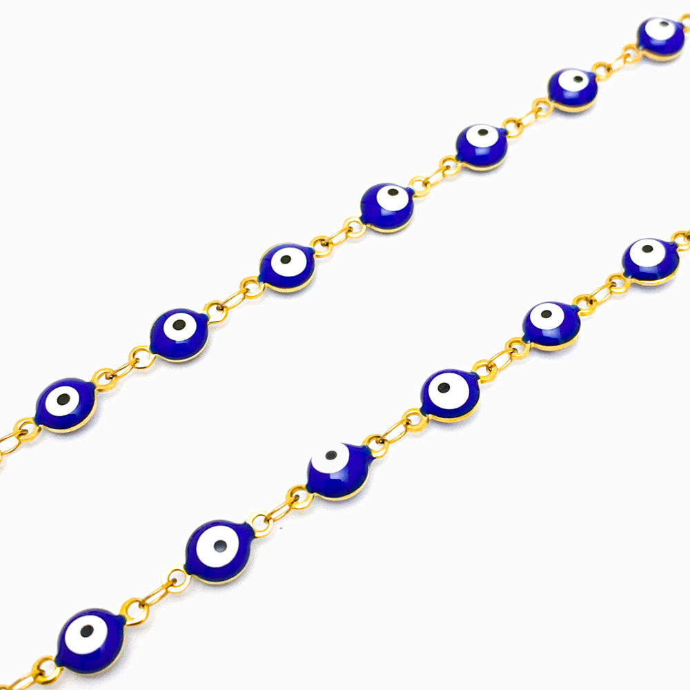 Corrente Olho Turco Azul 6mm - Aço Inox com Esmalte