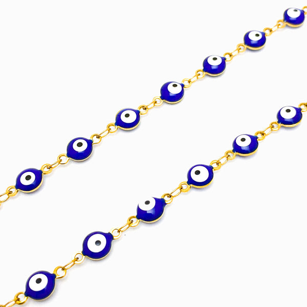 Corrente Olho Turco Azul 6mm - Aço Inox com Esmalte