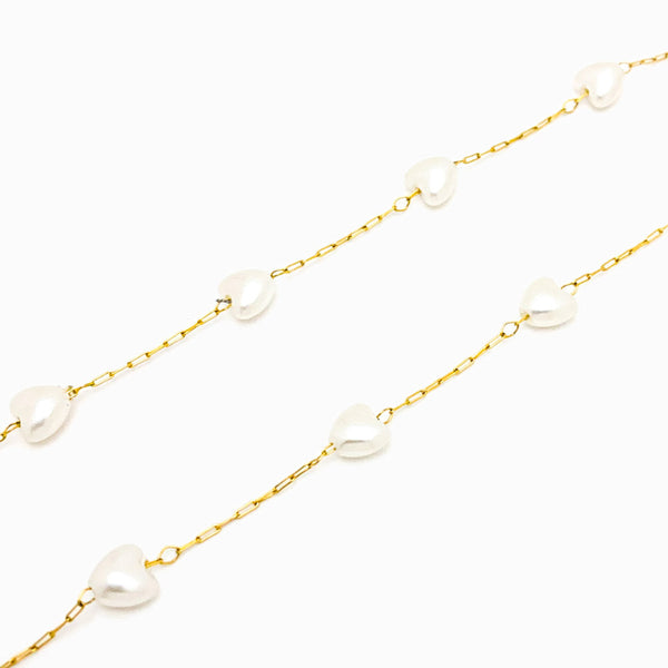 Corrente com Coração de Pérola Sintética AC1042 - Aço Inox